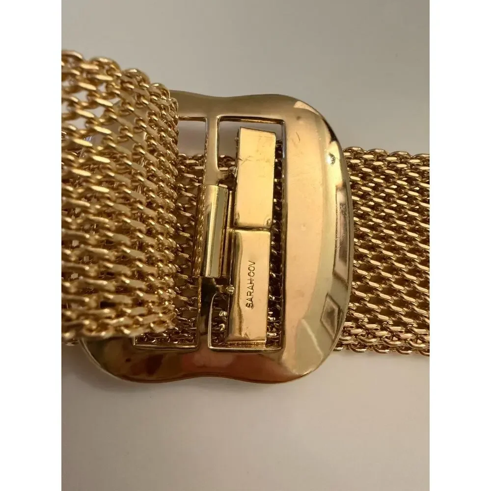 Signed Vintage Sarah Cov Gold Mesh Adjustable Belt with Buckle